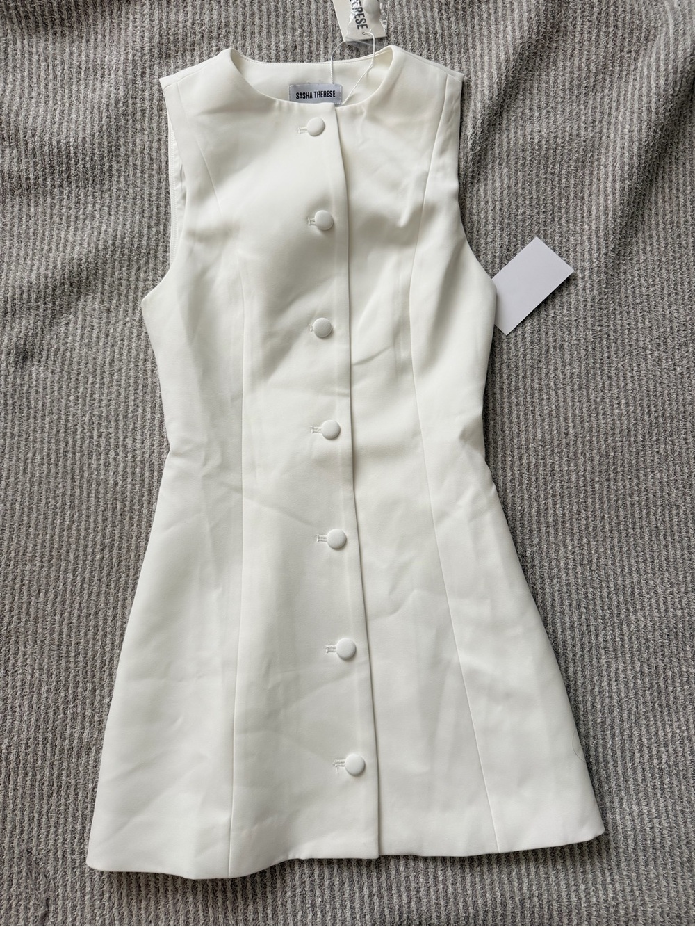 Sasha Therese Melody Sleeveless White Button-Front Mini Dress - Picture 4 of 12